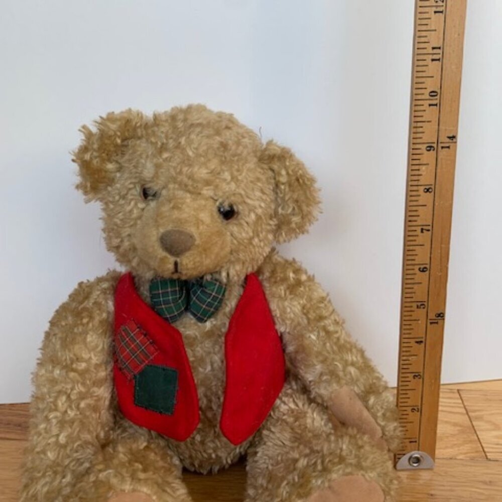 Title: Vintage Hallmark Teddy Bear Red Vest Plaid Bow Plush Stuffed Animal - Picture 4 of 6